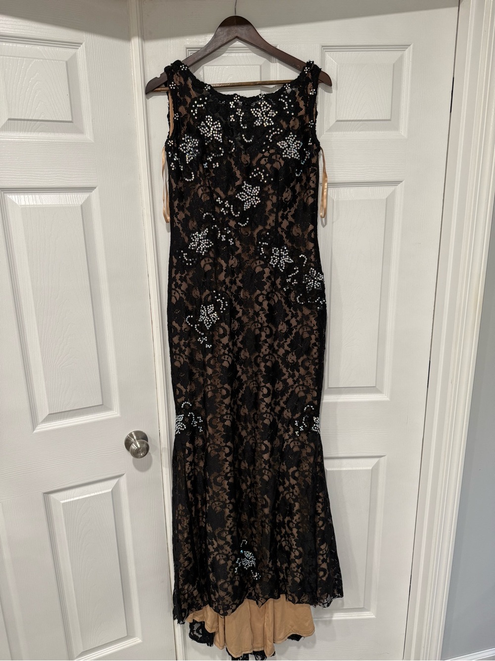 Jovani Black Lace Maxi Dress with Nude Lining